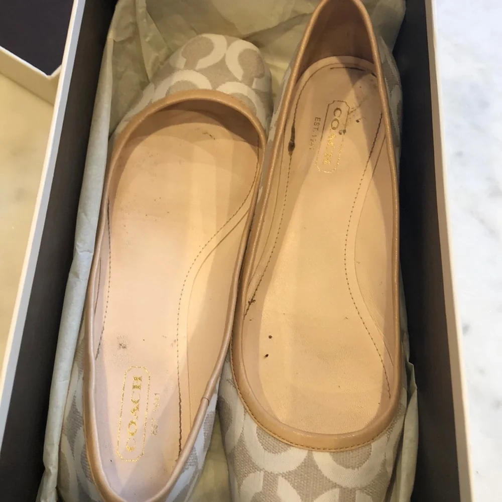 Coach Beige Signature Canvas Ballet Flats